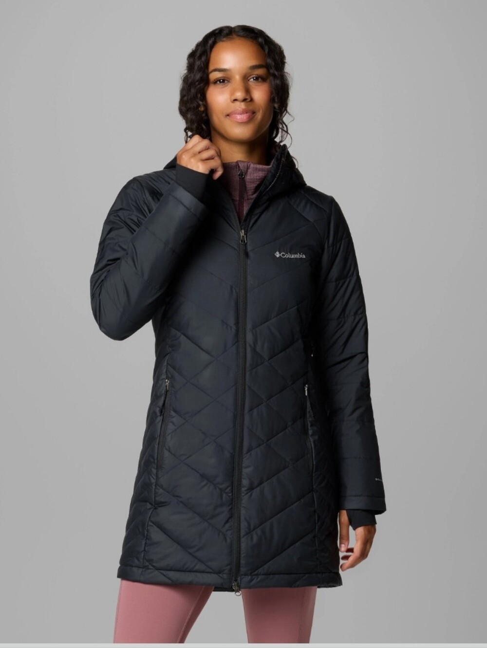 Columbia Women's Black Heavenly Quilted Long Insulated Hooded Jacket Sz L